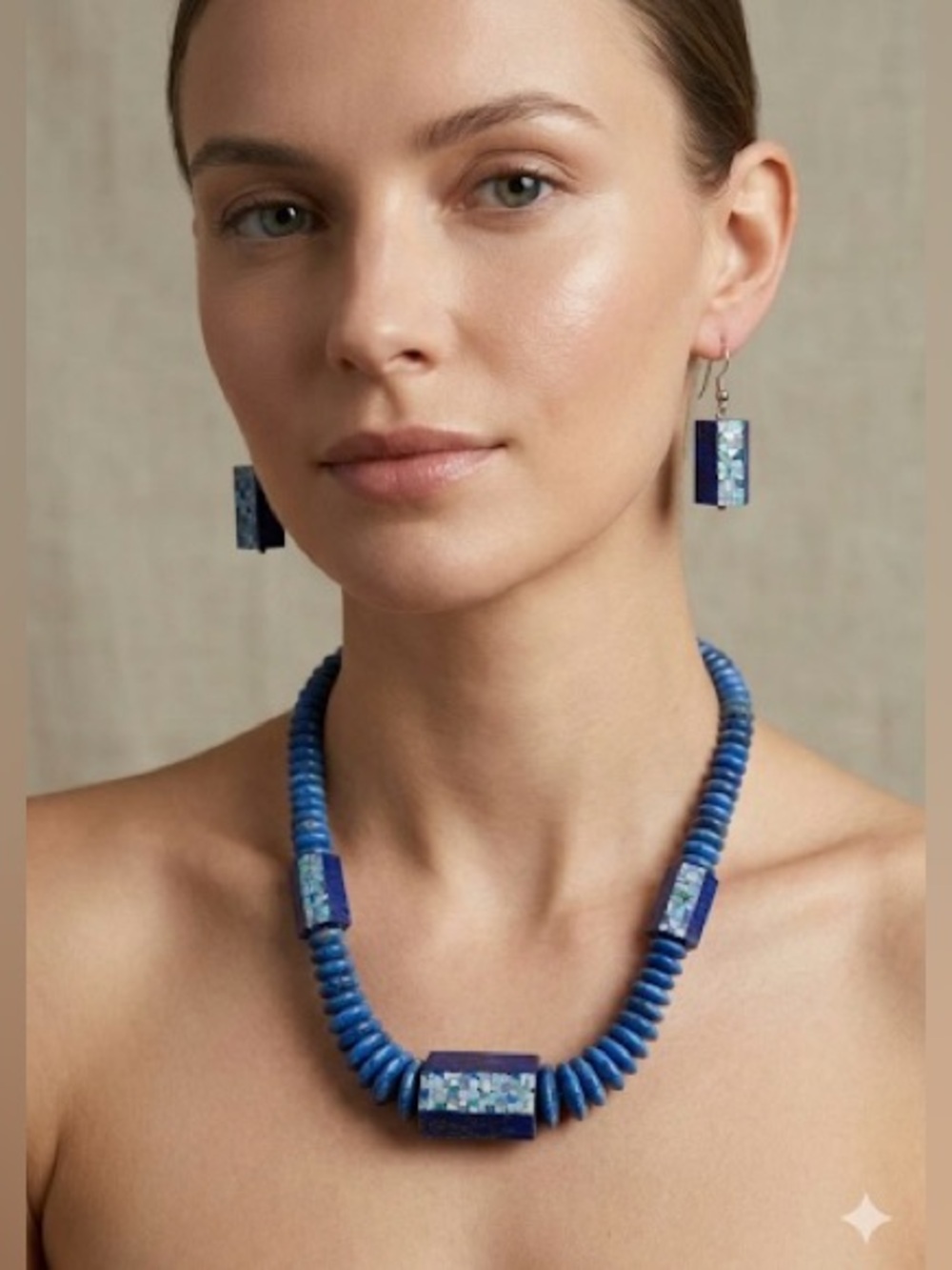 Rare Jay King Southwest Sodalite Lapis Opal Inlay Beaded Necklace Earrings Set